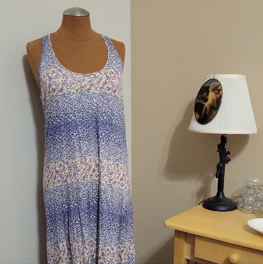Ella Moss White and Blue Scoop Neck Maxi Sundress
